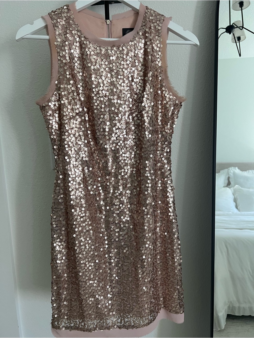 Sleeveless Rose Gold Sequin Sheath Dress